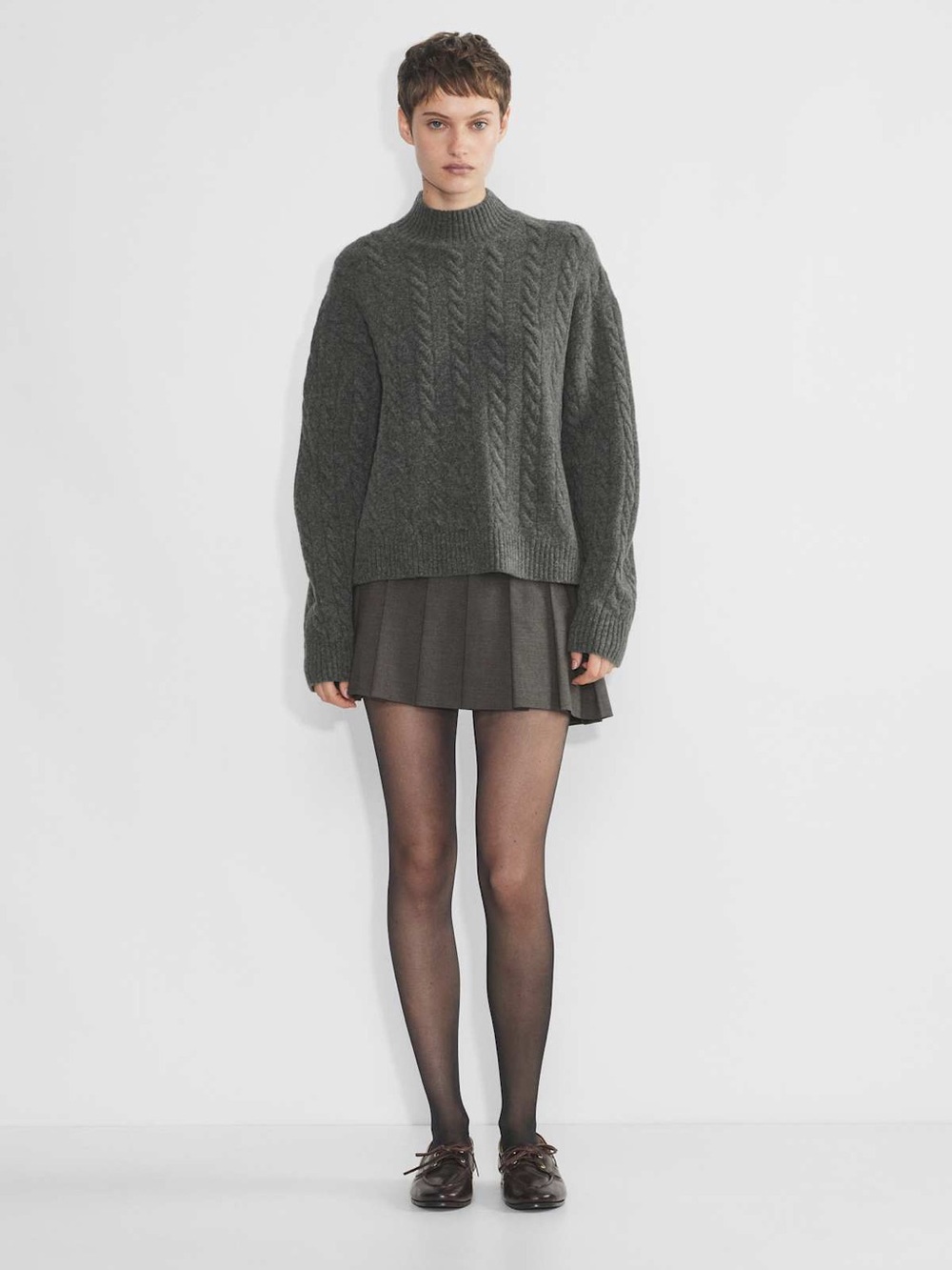 Aritzia Sunday Best Genoise Cable Knit Mock Neck Sweater Charcoal Grey Small